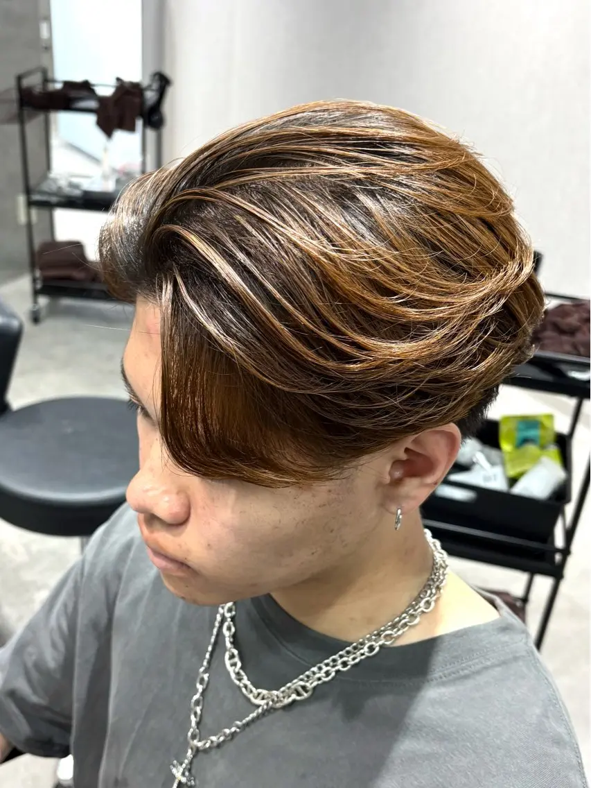 ショート カラー パーマ メンズ カット 【シャドウパーマ センターパート】義心のヘアスタイル