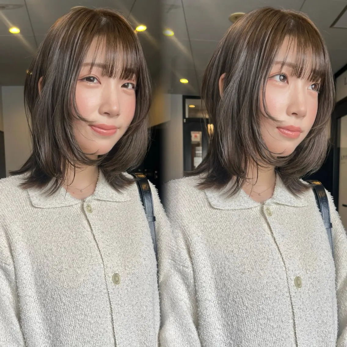 ミディアム カラー ボブレイヤー ベージュカラー オリーブベージュ オリーブカラー ボブ ヘアカラー トリートメント 🤍ボブ/顔周り カット/🤍honoのヘアスタイル