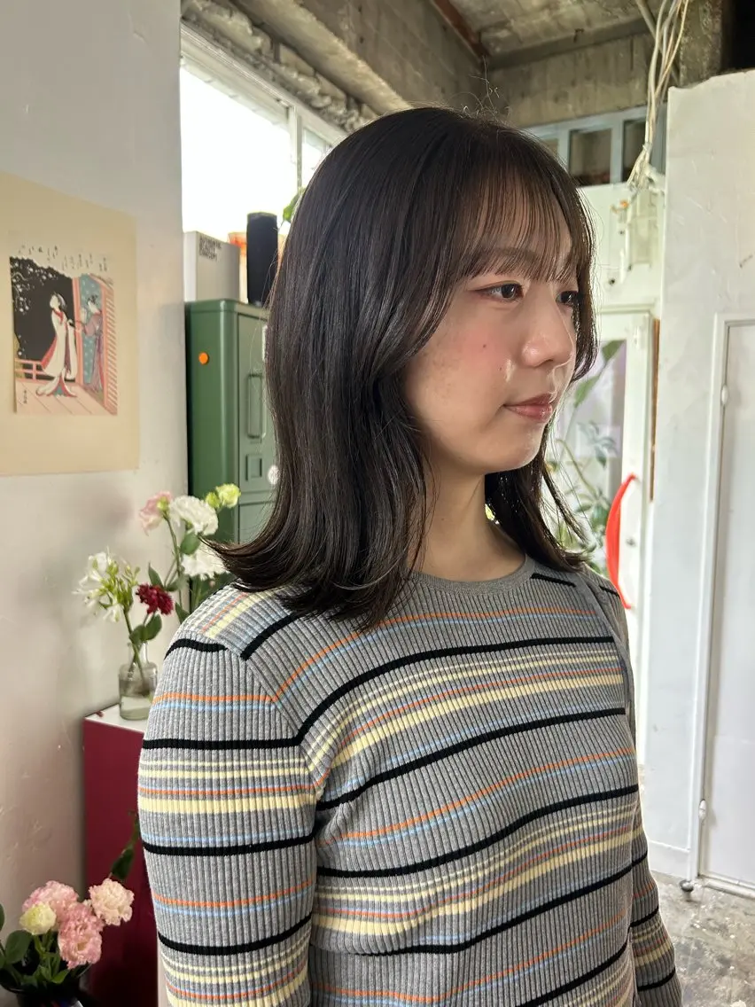 ミディアム カラー ブラウンカラー オリーブブラウン カット ヘアカラー maho/垢抜け カラーパーマのヘアスタイル