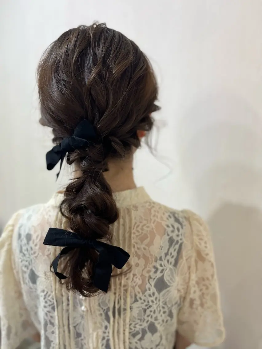 ミディアム ヘアアレンジ 結婚式・ブライダル ヘアセット きむえり/髪質改善 /うねり広がり改善のヘアスタイル