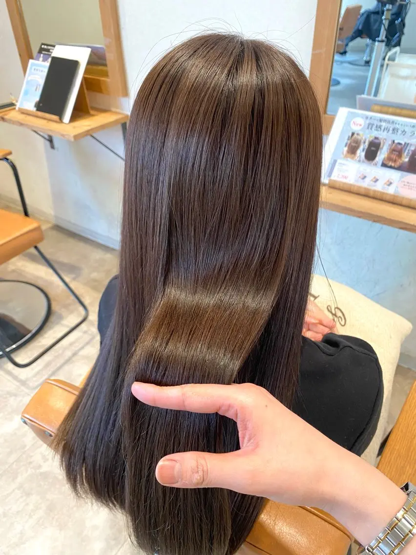ロング カット ヘアカラー トリートメント 酸性ストレート/ブリ ーチなしWカラー河本のヘアスタイル