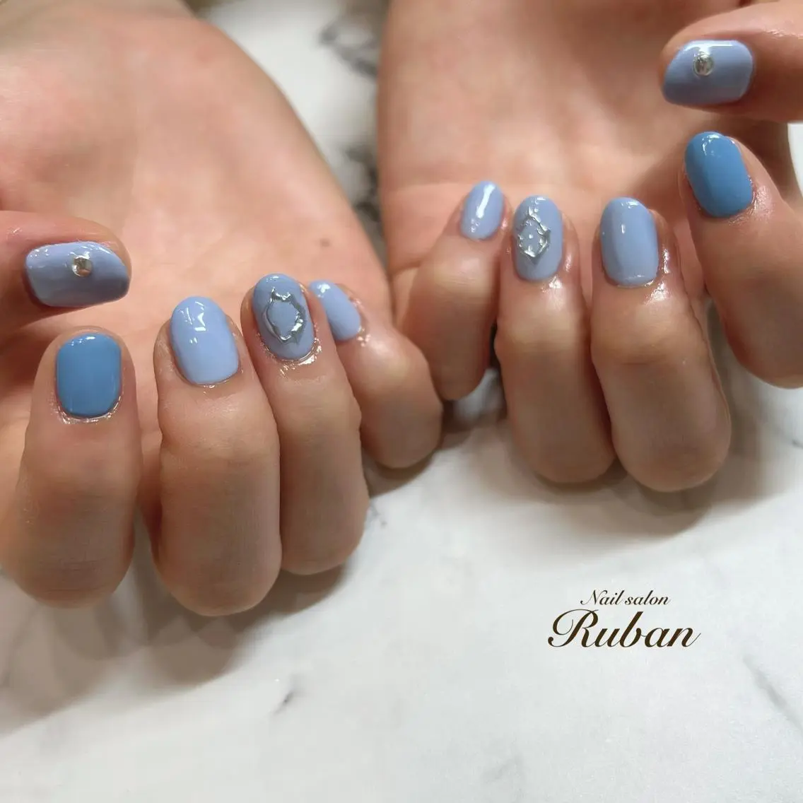 ネイル ブルー ミラーネイル Nail salon Rubanのネイルデザイン