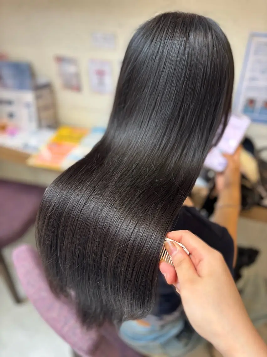 ロング 縮毛矯正 トリートメント 透明感ツヤカラー/ 縮毛矯正/静岡のヘアスタイル