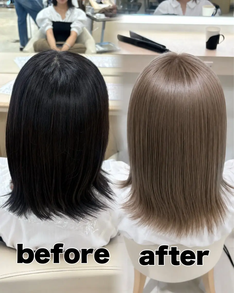 ミディアム ヘアカラー ブリーチなし透明感/ 韓国/平塚のヘアスタイル