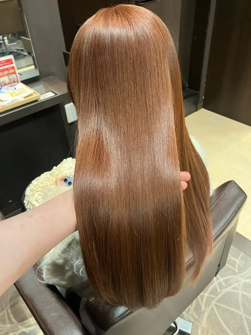 ロング カラー ブリーチ ブラウンカラー オレンジ オレンジブラウン カット 小池 穂果/ 府中のヘアスタイル