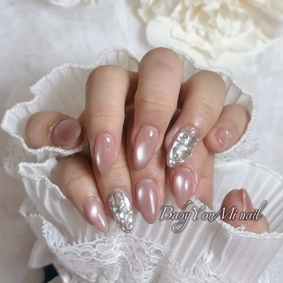 ネイル オーロラネイル チークネイル 成人式 フットネイル フレンチネイル ハンドネイル BabyYouMi nailのネイルデザイン