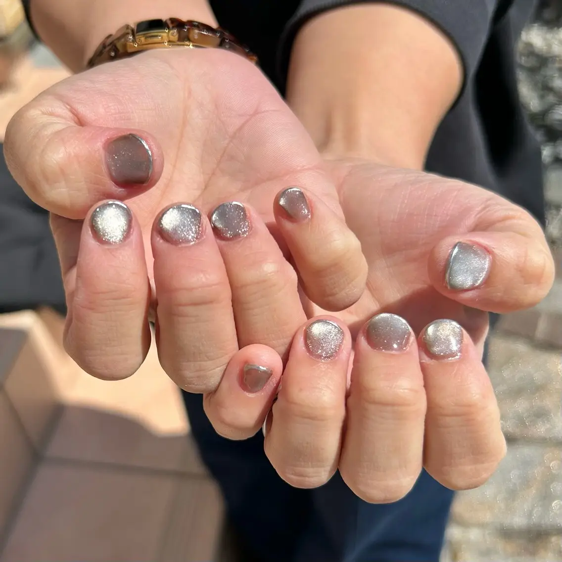 ネイル フレンチネイル マグネットネイル ミラーネイル シルバー nailsalon kiii'sのネイルデザイン