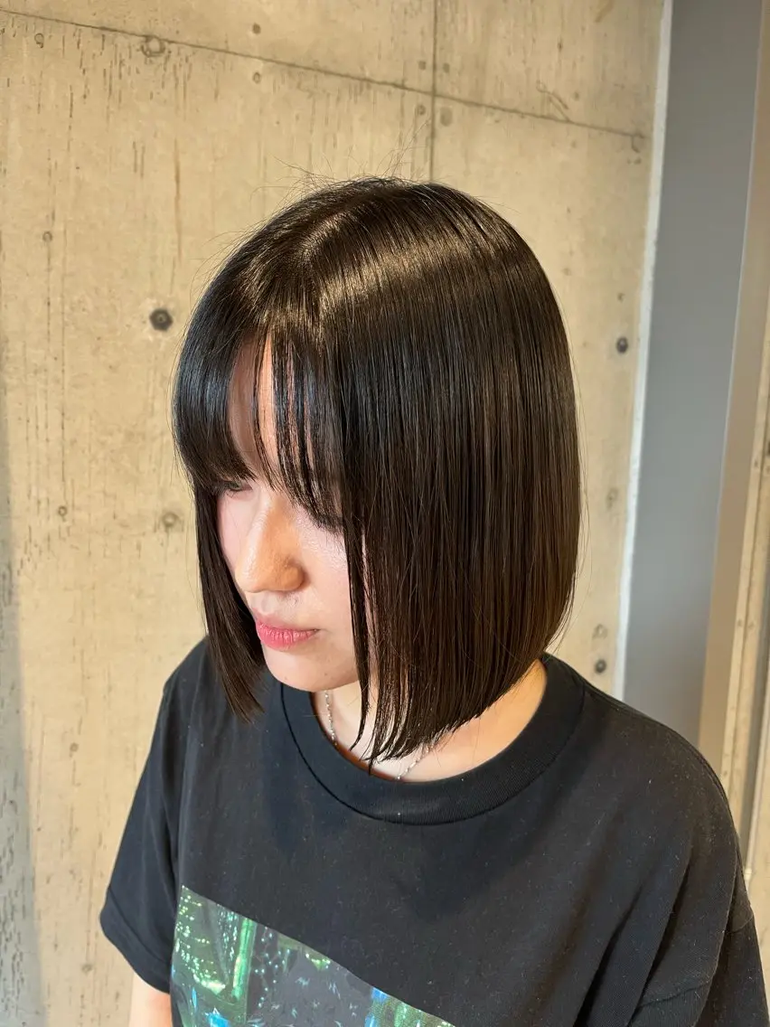 ミディアム カラー ヘアアレンジ カット ヘアカラー トリートメント 🍀透明感カラー×垢 抜けボブ リクト💥のヘアスタイル