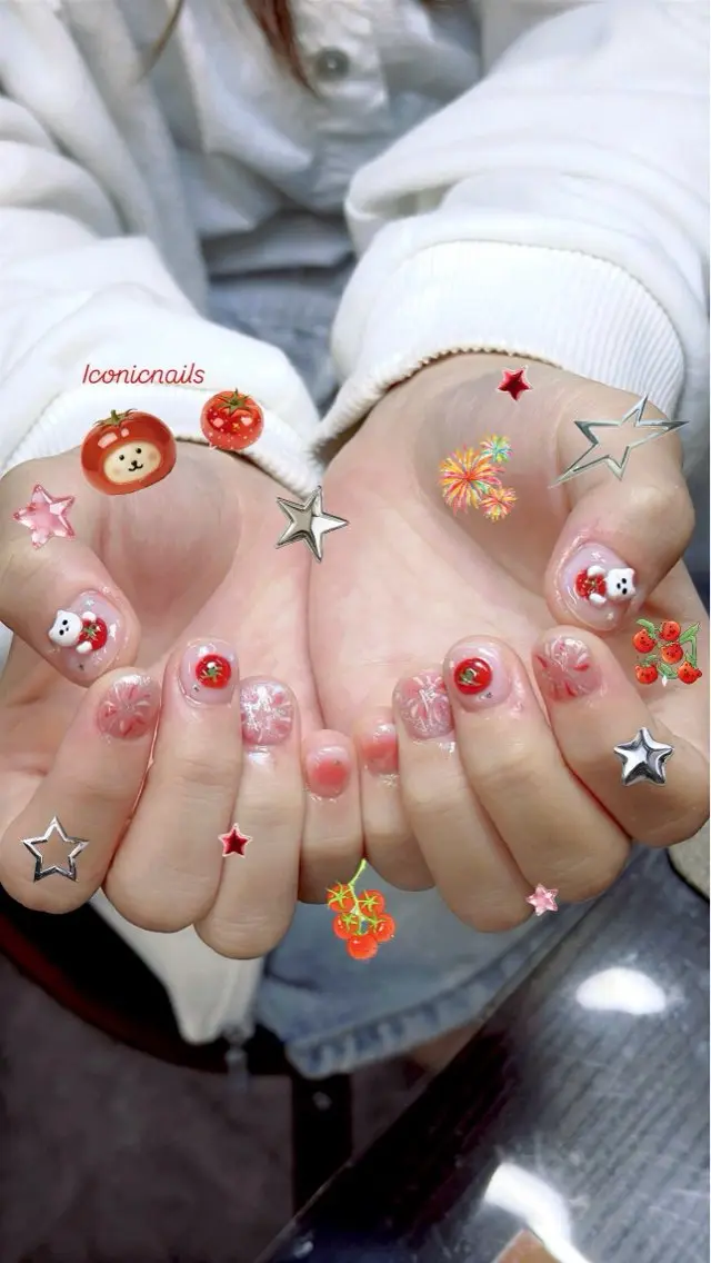 ネイル アートネイル クリアネイル ガーリー 持ち込み ピンク Iconic Nailのネイルデザイン