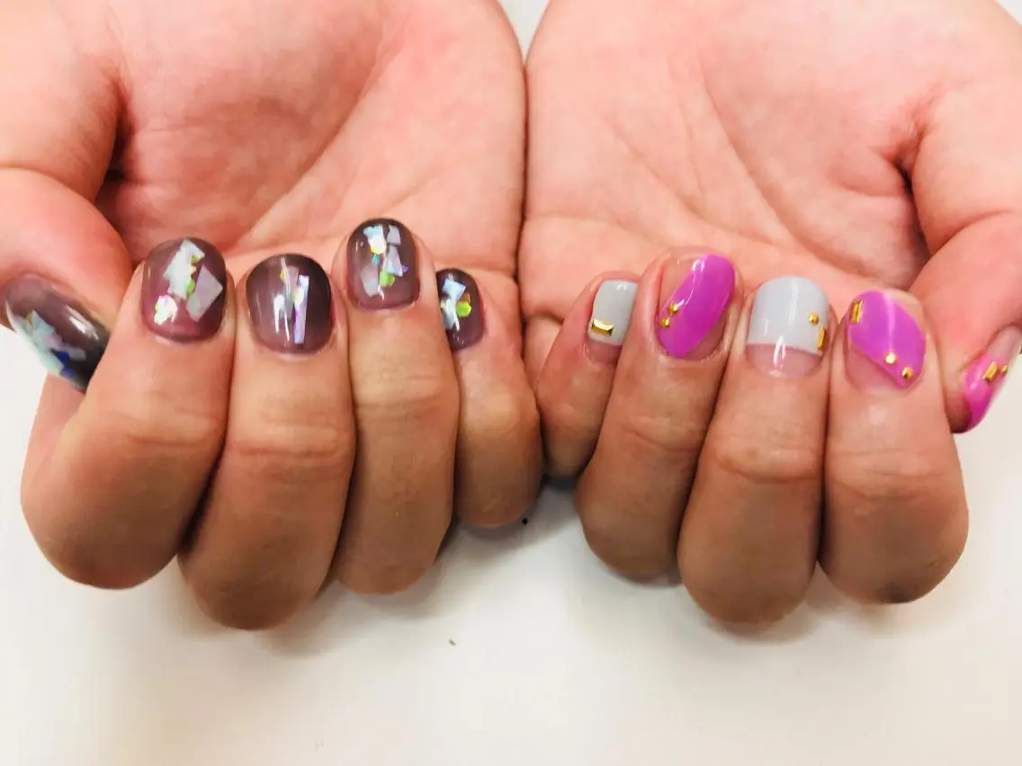 ロング カラー パーマ ヘアアレンジ キッズ ネイル マツエク・マツパ Sunny side nailのネイルデザイン