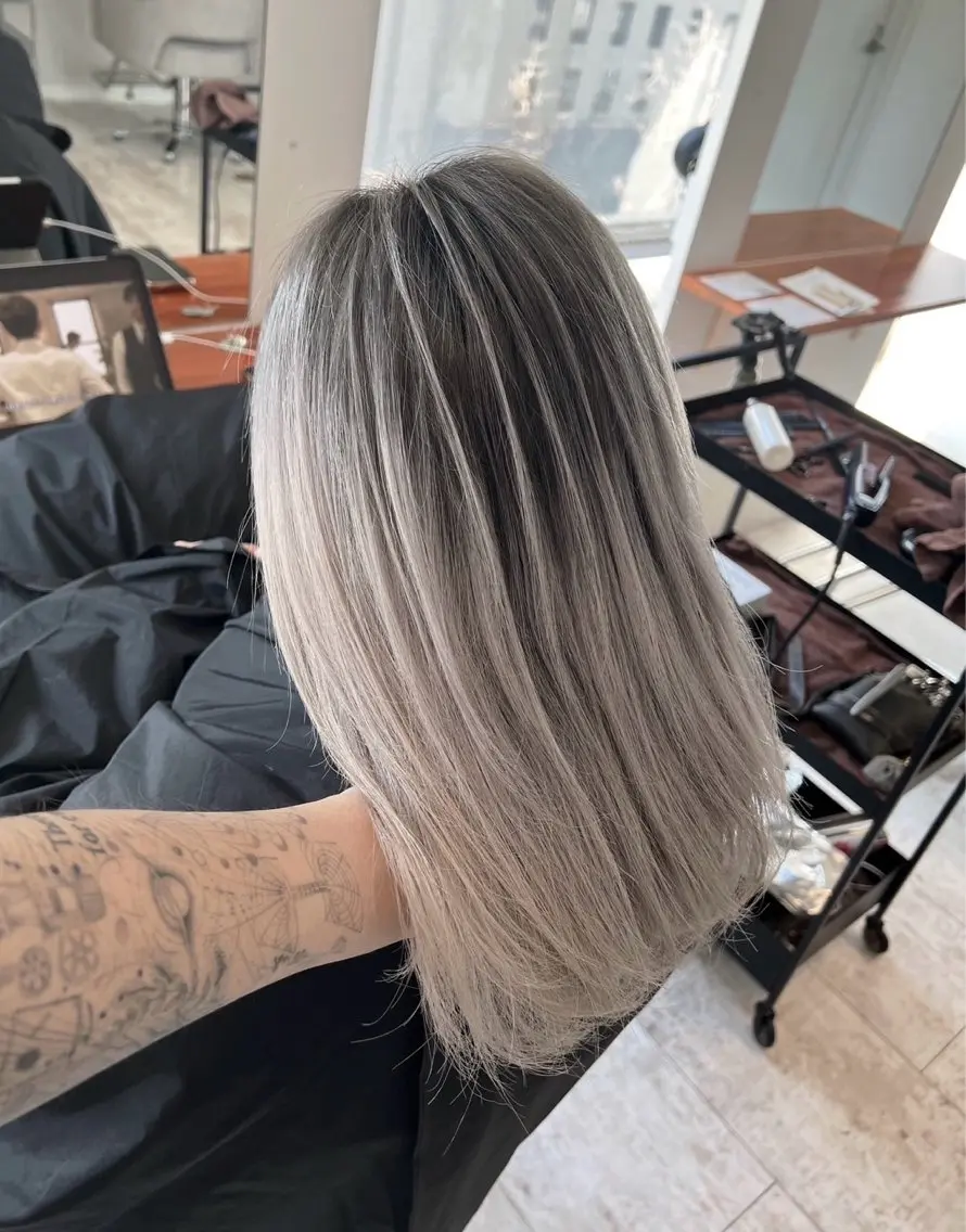 ミディアム カラー バレイヤージュ シルバー ホワイトシルバー レイヤーカット 指名数No.1 /NAOYAのヘアスタイル