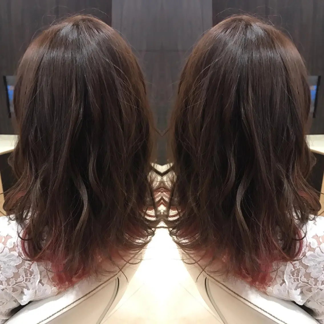 セミロング カラー デザインカラー Oopsレイヤー 加藤澄都のヘアスタイル