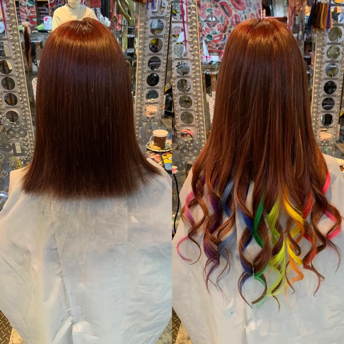 ミディアム カラー ヘアアレンジ 編み込みエクステ エクステ 🌈派手髪エクステ ブレイズ🌈ひろとのヘアスタイル