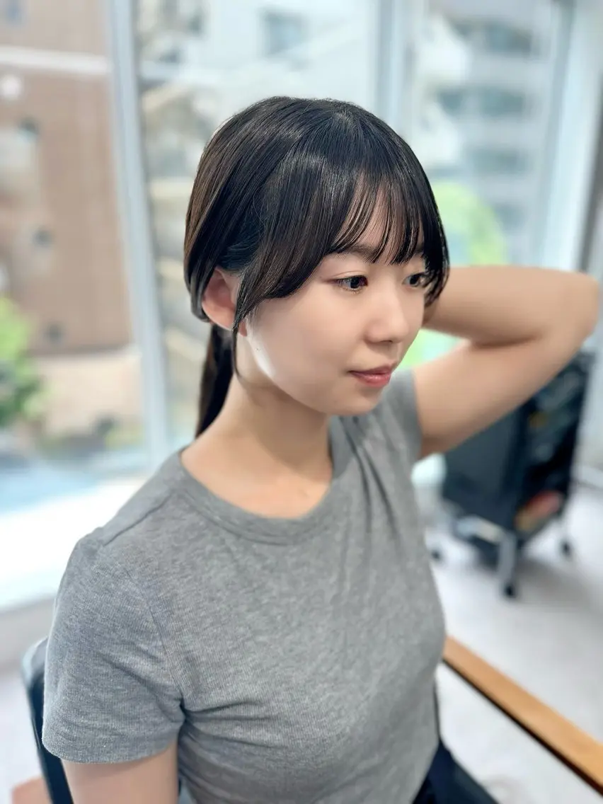 ミディアム カラー パーマ ヘアアレンジ メンズ キッズ レイヤーカット／ 巻ける縮毛矯正のヘアスタイル