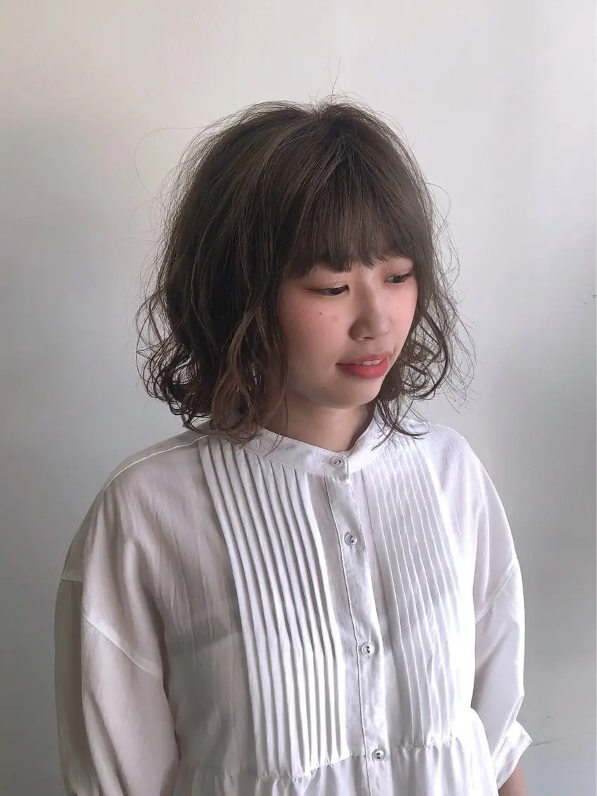 ミディアム ボブ 顔周りカット レイヤーカット 似合わせカット カット ヘアカラー トリートメント Yusei/似合わせ /韓国風レイヤーのヘアスタイル