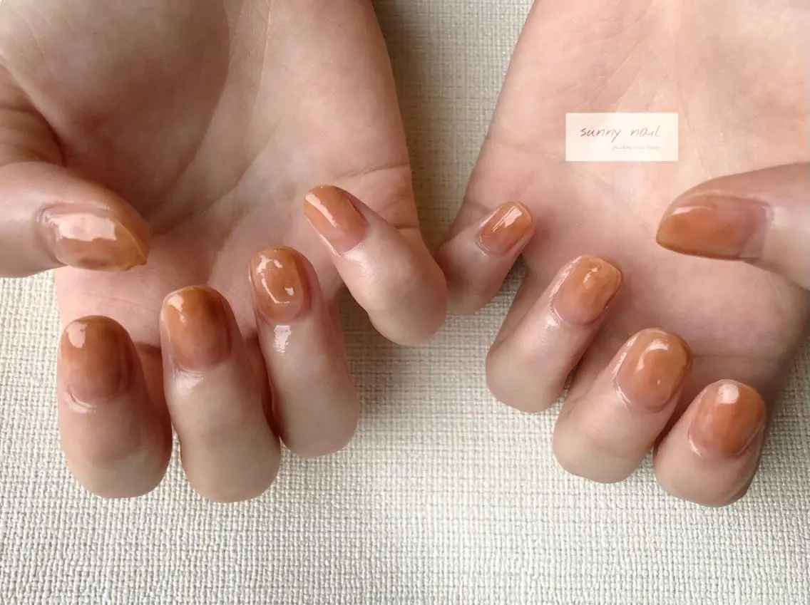 ネイル アートネイル カジュアル ジェルネイル ニュアンスネイル オレンジ sunny nailのネイルデザイン