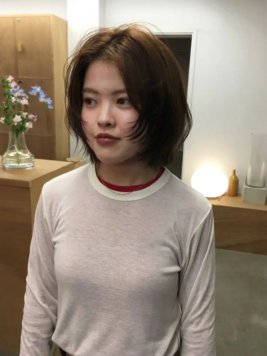 ショート カラー ボブレイヤー ブラウンカラー ボブ レイヤーカット カット カットモデル募集中 ／HARUKA🎀のヘアスタイル