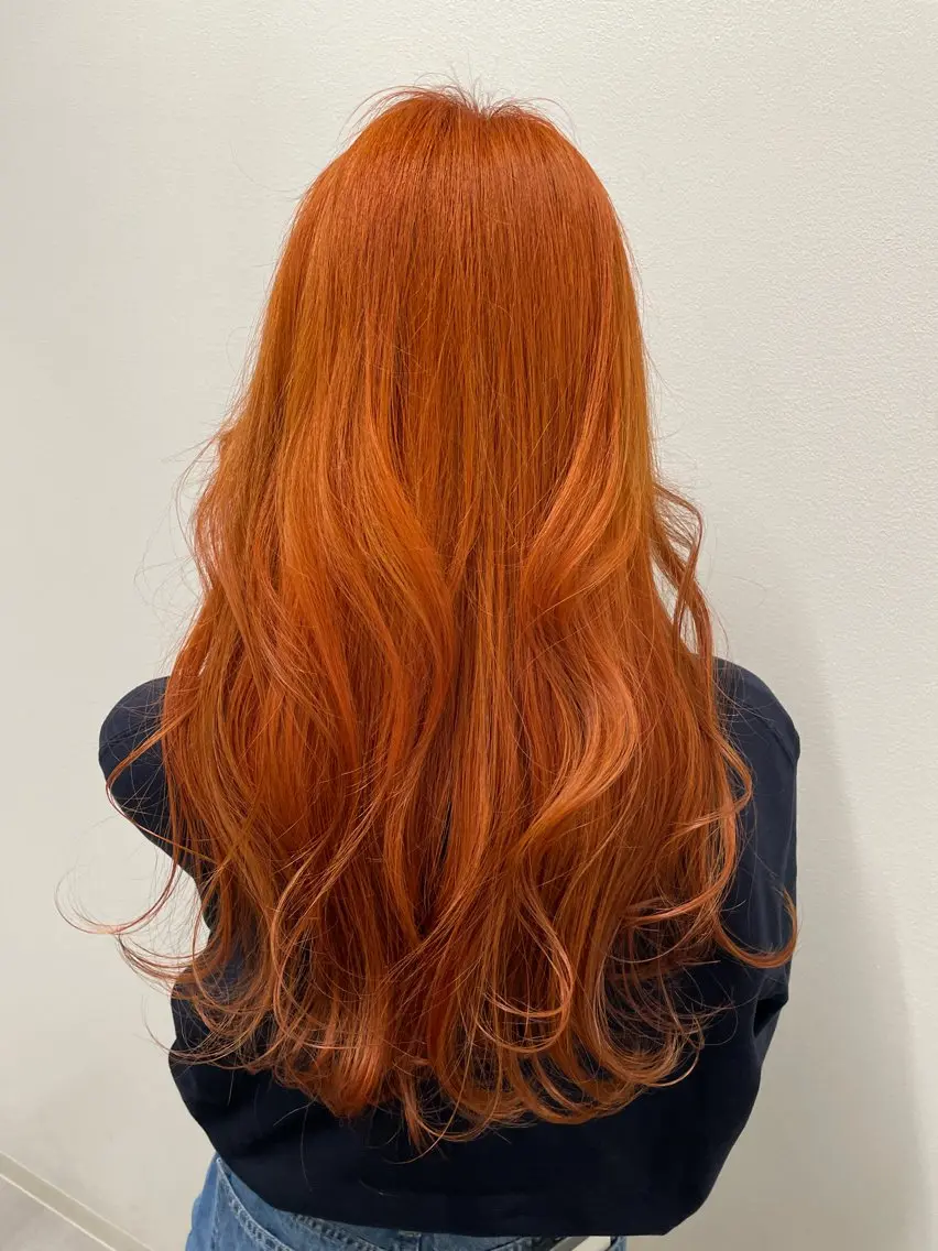 ロング カラー ダブルカラー オレンジ ヘアカラー トリートメント 末石 智のヘアスタイル