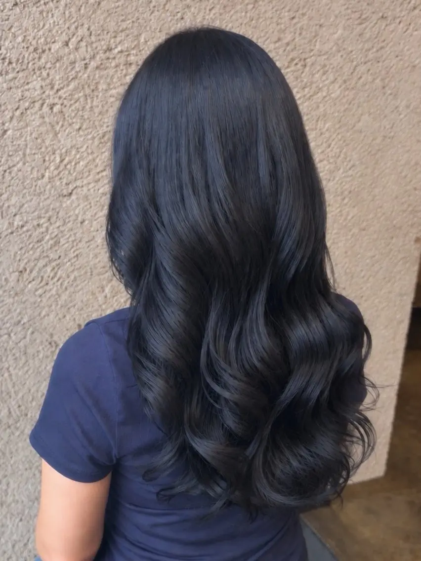 ロング カラー 黒髪 ブリーチ ブルーカラー ブルーブラック 韓国風ヘア Saraju 仁川店 SHIORI ♥のヘアスタイル