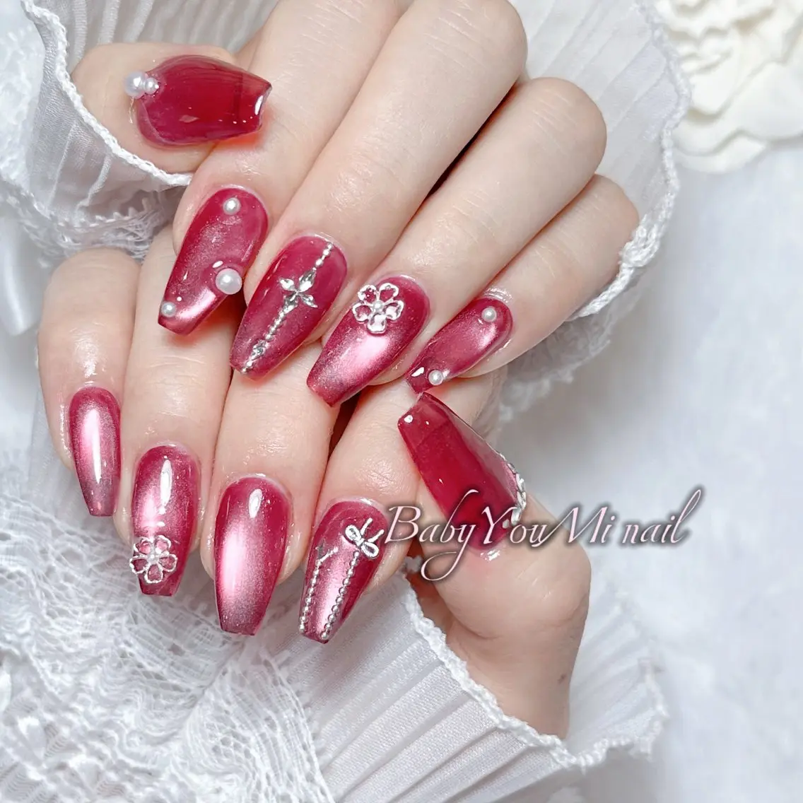 ネイル オーロラネイル チークネイル 成人式 フットネイル フレンチネイル ハンドネイル BabyYouMi nailのネイルデザイン