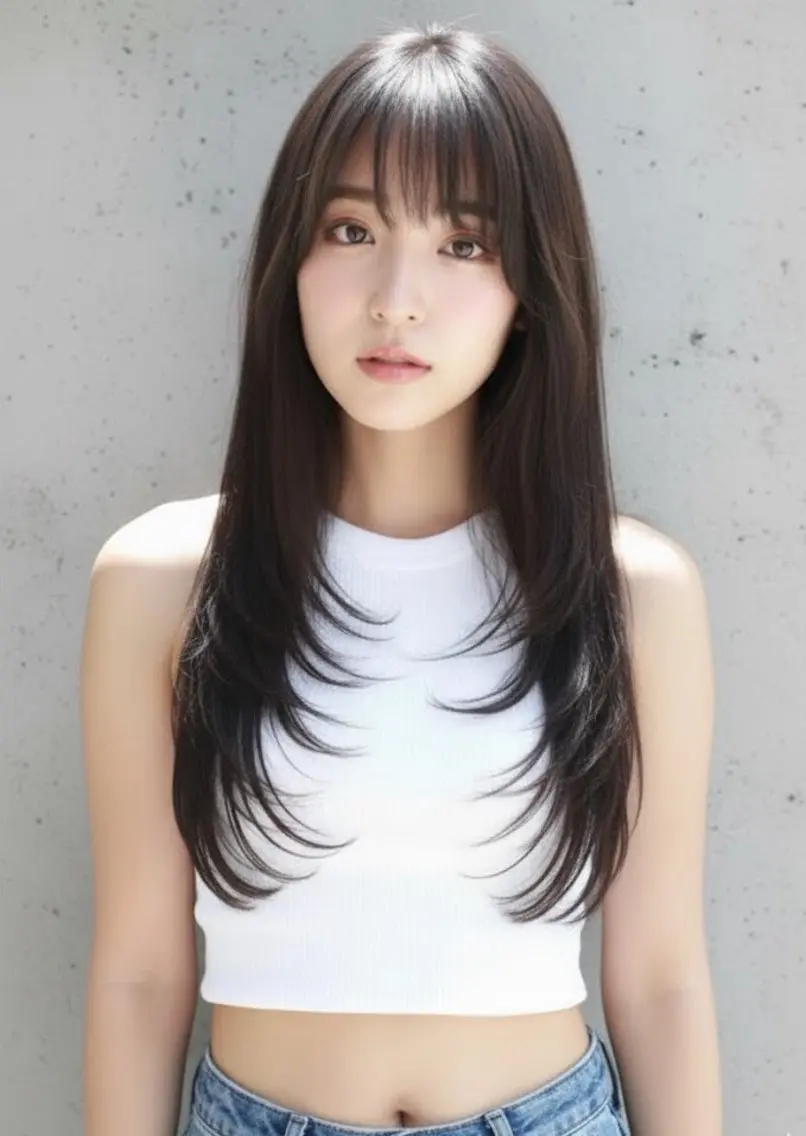 ロング ヘアアレンジ レイヤーカット 🉐渋谷・ブリーチ ⭐️縮毛モデル🉐のヘアスタイル