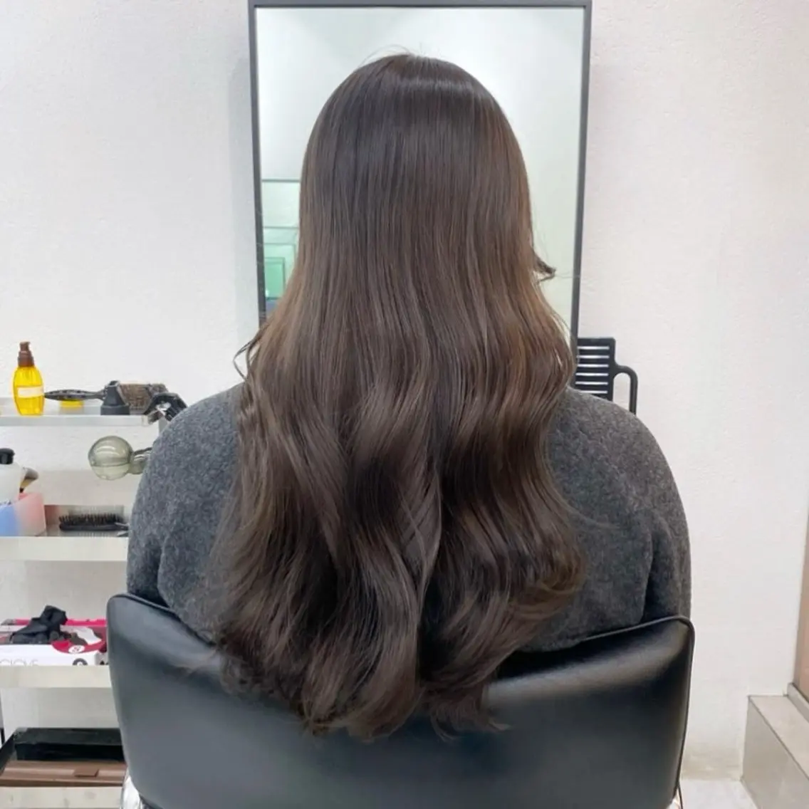 ロング カラー アッシュ ベージュカラー 黒髪 ブルーカラー ブルーブラック カット ヘアカラー トリートメント ヘアセット 艶感/韓国風 🤍moeka🤍のヘアスタイル