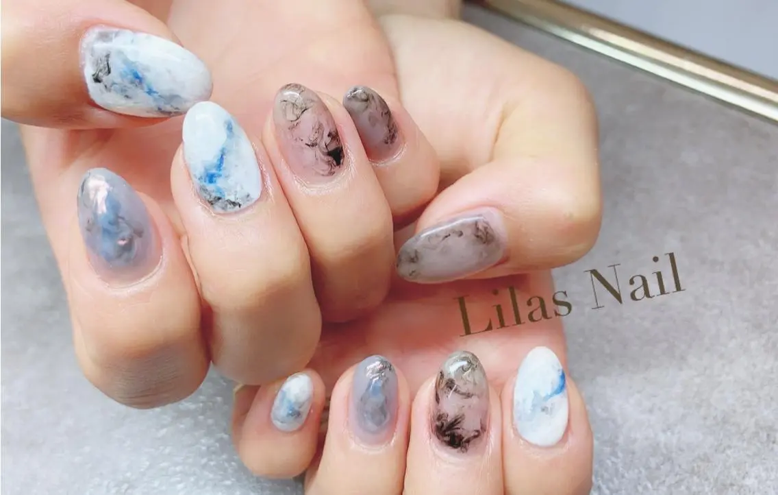 ネイル ブルー ジェルネイル ハードジェル ロングネイル ニュアンスネイル Lilas Nailのネイルデザイン