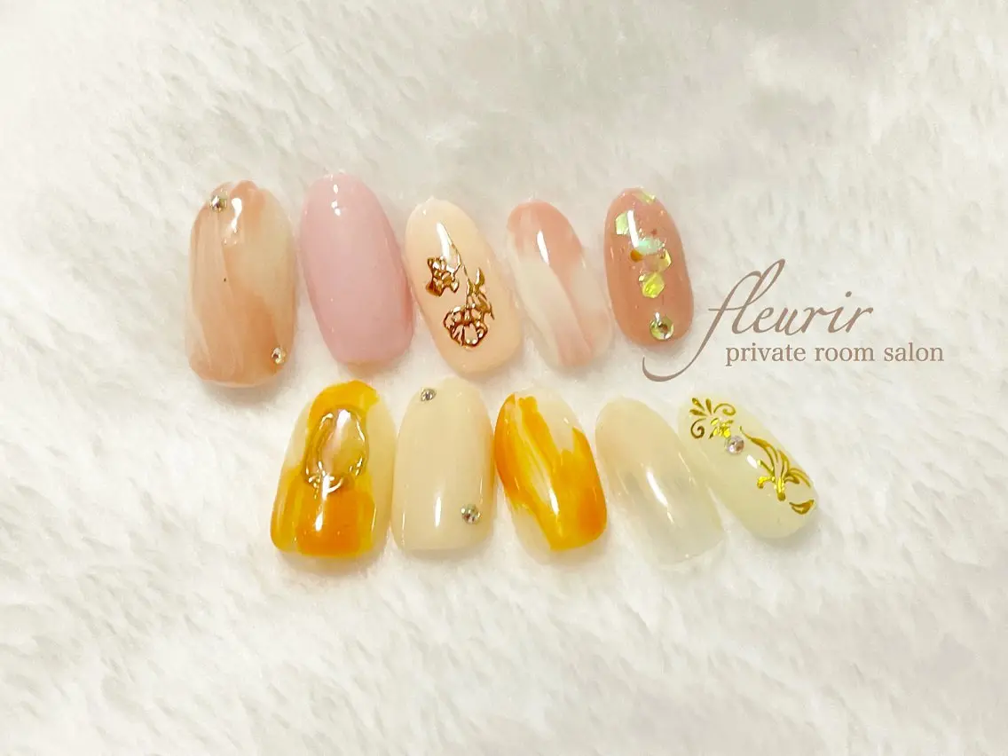 ネイル ホログラムネイル ニュアンスネイル ワンカラーネイル オレンジ ピンク フルリール 【プライベートサロンのネイルデザイン