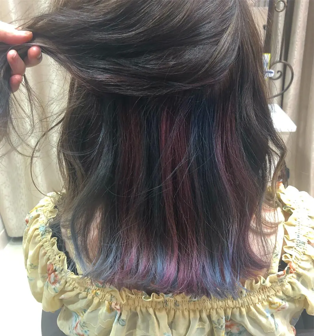セミロング カラー ブルーカラー インナーカラー パープルカラー ユニコーンカラー RUMéL 🌙YUIのマツエク・マツパデザイン