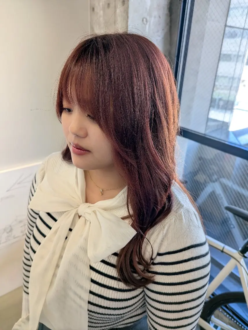 ミディアム ピンクブラウン カット ヘアカラー newi 天王寺　 masakoのヘアスタイル