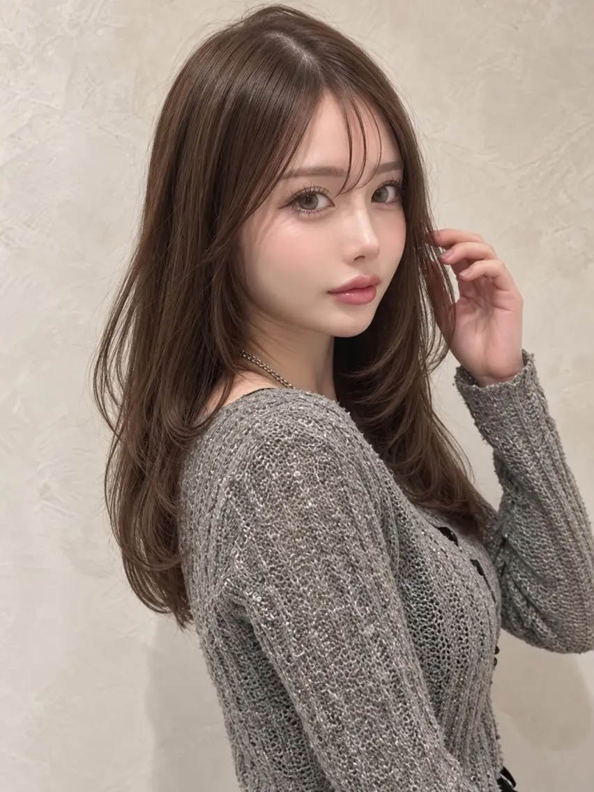 セミロング レイヤーカット シースルーバング カット ヘアカラー トリートメント 新宿🦝レイヤー/ 艶髪カラー/夏鈴🦝のヘアスタイル