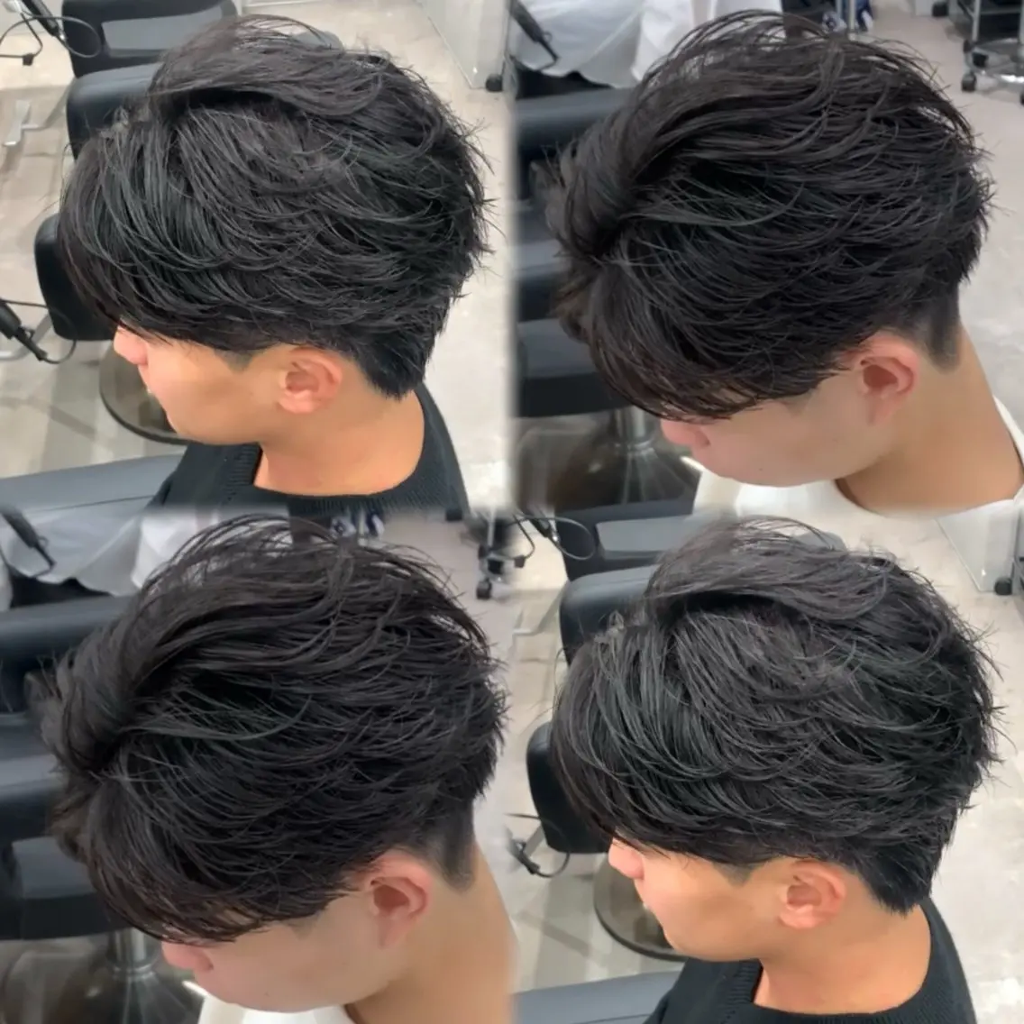 ミディアム パーマ ヘアアレンジ メンズ ミディアムパーマ フェザーパーマ メンズパーマ ニュアンスパーマ カット パーマ トリートメント ヘッドスパ ヘアセット メンズフェザーパーマ 💫曲がる縮毛矯正のヘアスタイル