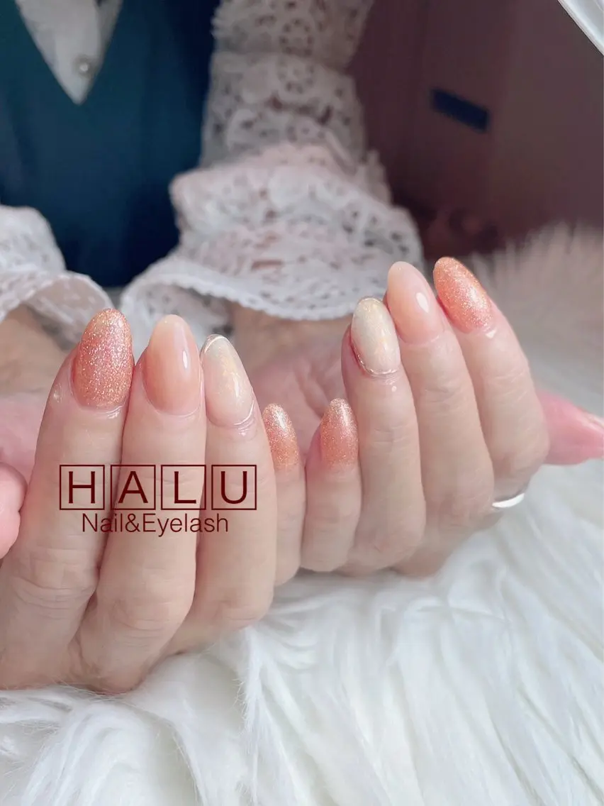 ネイル オレンジ ピンク ハンドネイル フットネイル HALU ハルのネイルデザイン