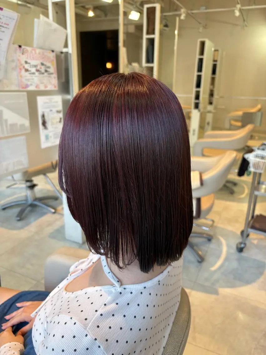 ミディアム カラー ブリーチ ダブルカラー ブリーチなしカラー レッドカラー ヘアカラー 小森 永のヘアスタイル