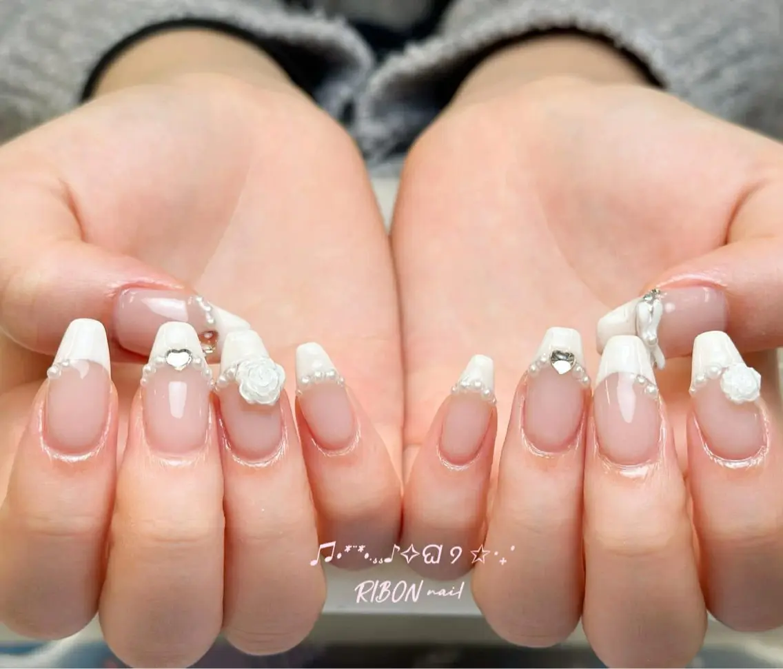 ネイル チークネイル 長さ出し フレンチネイル ジェルネイル グラデーション RIBON nail 高田馬場のネイルデザイン