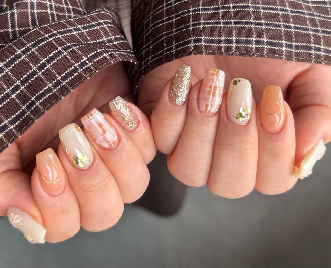ネイル オレンジ ピンク 春ネイル sol nailのネイルデザイン
