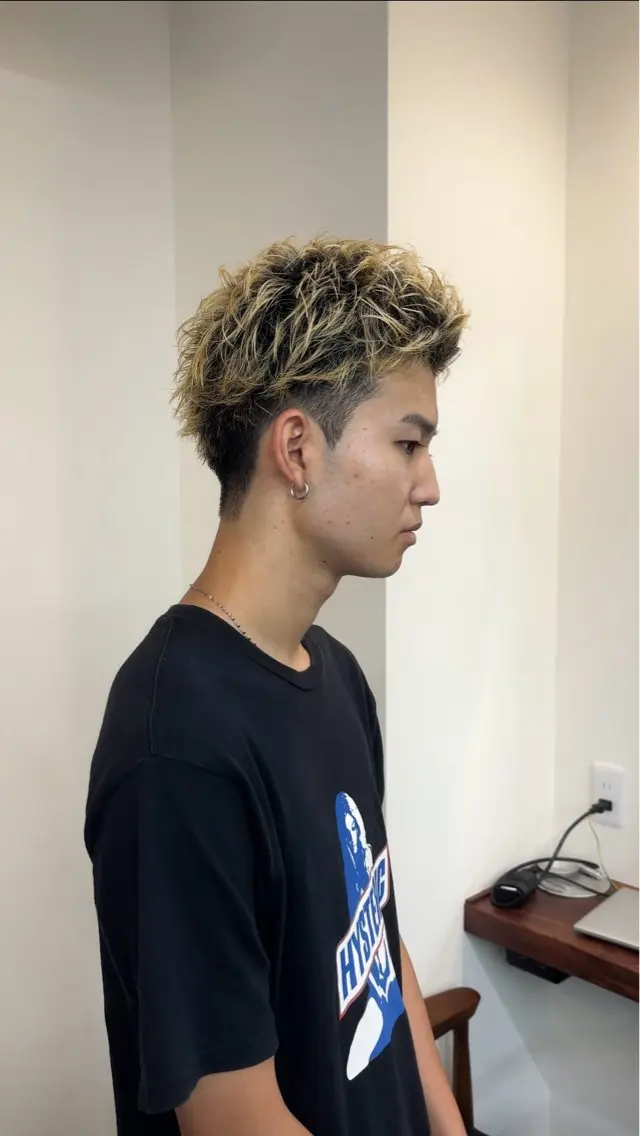 メンズ カット スパイキーパーマ 柏NO1 藤本葉のヘアスタイル