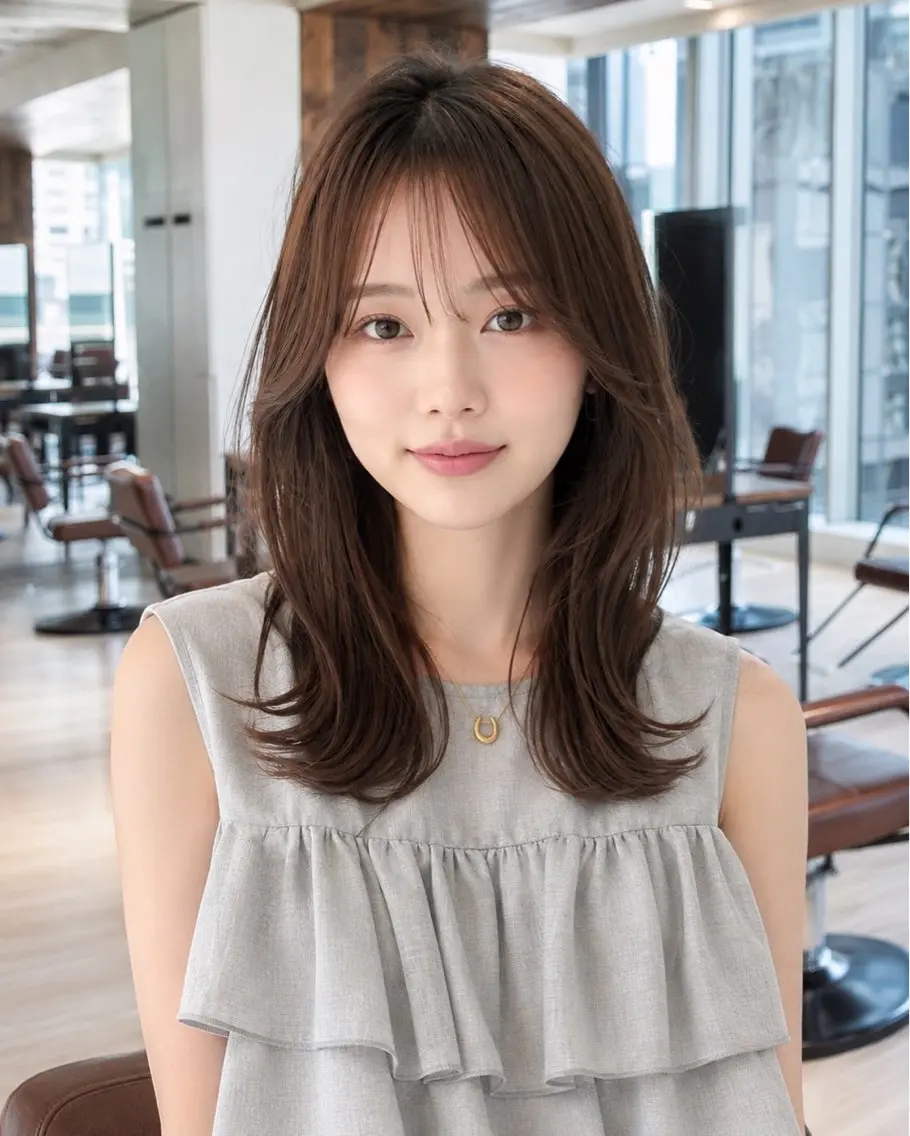 ミディアム カラー レイヤーカット 小顔カット カット ヘアカラー トリートメント 早野太陽 ミディアムカットのヘアスタイル