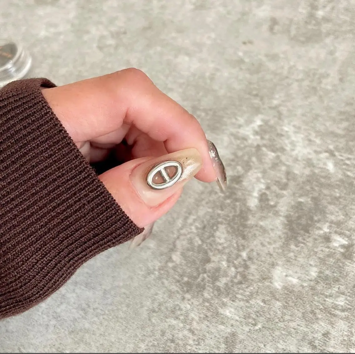 ネイル ブラウン ジェルネイル キラキラネイル 大理石ネイル(マーブル) ニュアンスネイル MIU 　nailのネイルデザイン