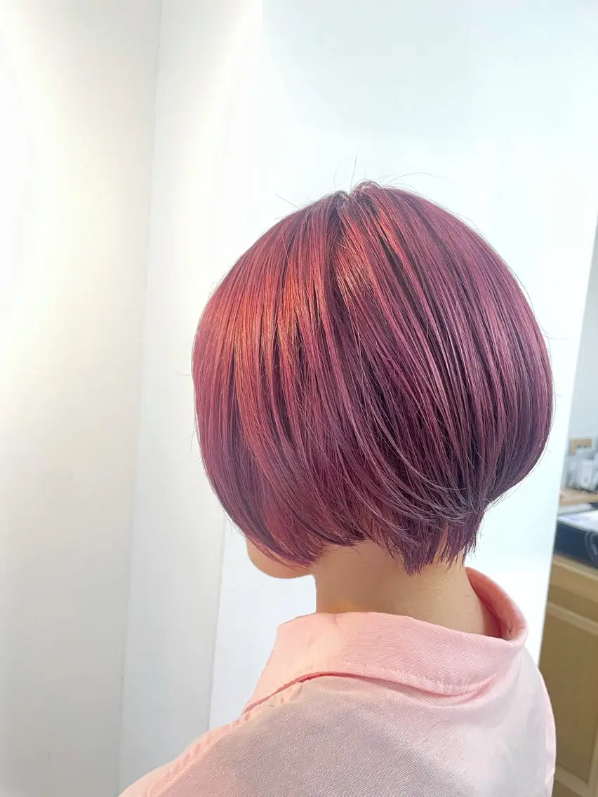 ショート カラー ブリーチ ピンクカラー ショートヘア カット ヘアカラー 福田千尋/インナー カラー/縮毛矯正のヘアスタイル