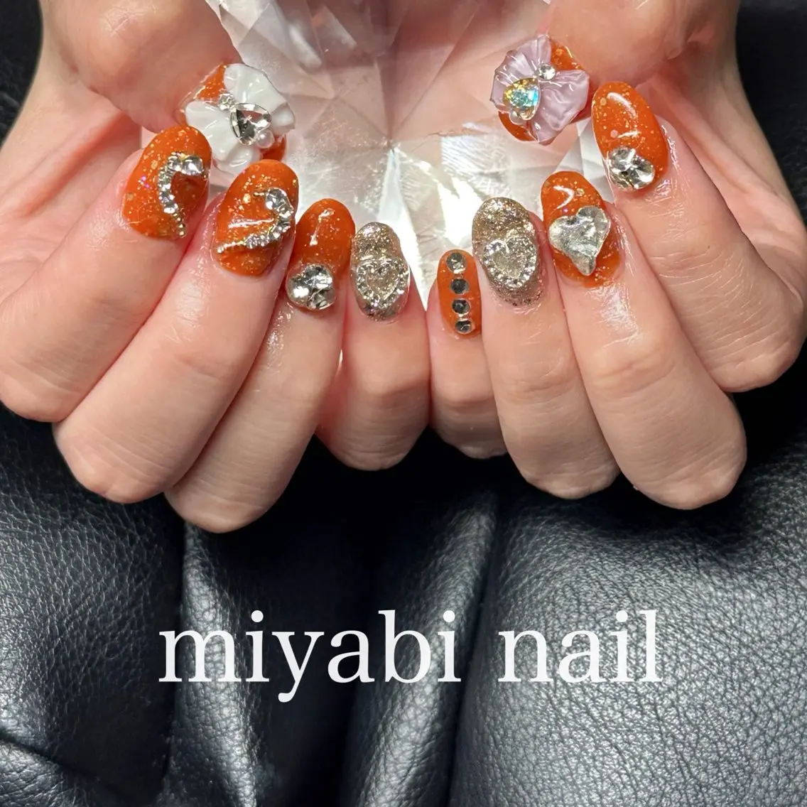 ネイル ジェルネイル ハート キラキラネイル ラメ(グリッター) 持ち込み ハンドネイル miyabi nail 桂川駅近くのネイルデザイン