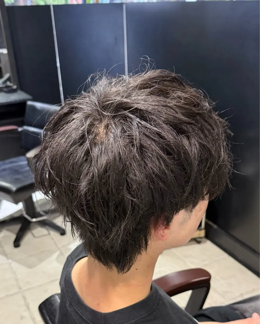 ミディアム メンズ マッシュ 【フェザーパーマ】 【縮毛矯正】鶴田文のヘアスタイル