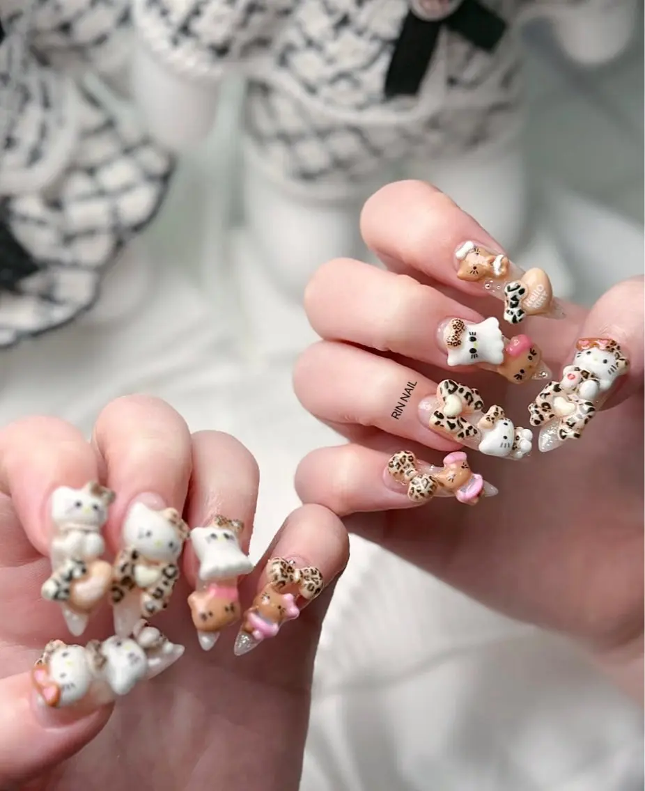 ネイル アートネイル 長さ出し ガーリー 韓国ネイル 持ち込み Rin Nail 新大久保店のネイルデザイン