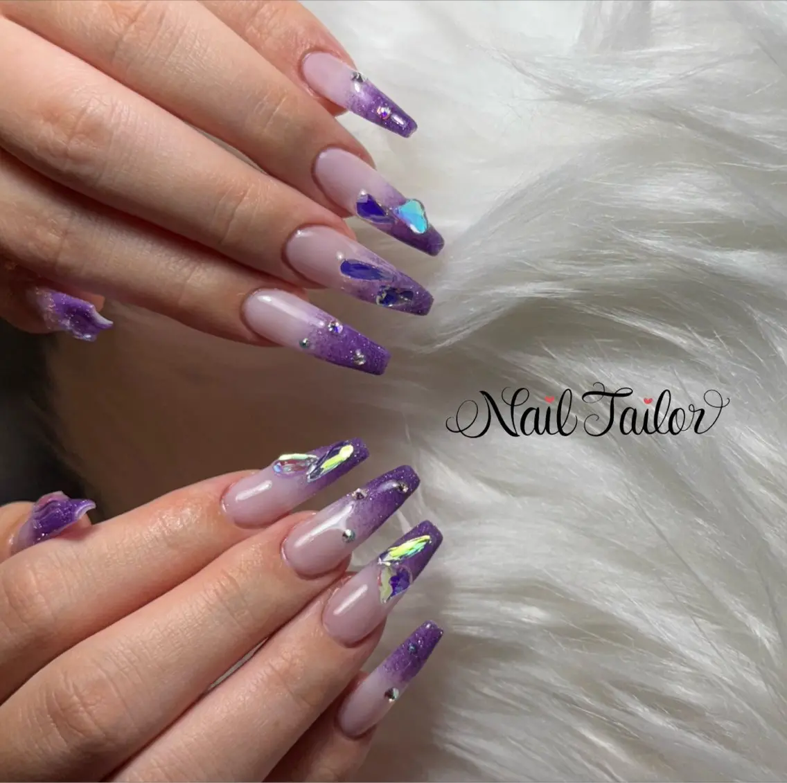 ネイル 成人式 長さ出し フラッシュネイル グラデーション キラキラネイル NailTailor ネイルテイラーのネイルデザイン