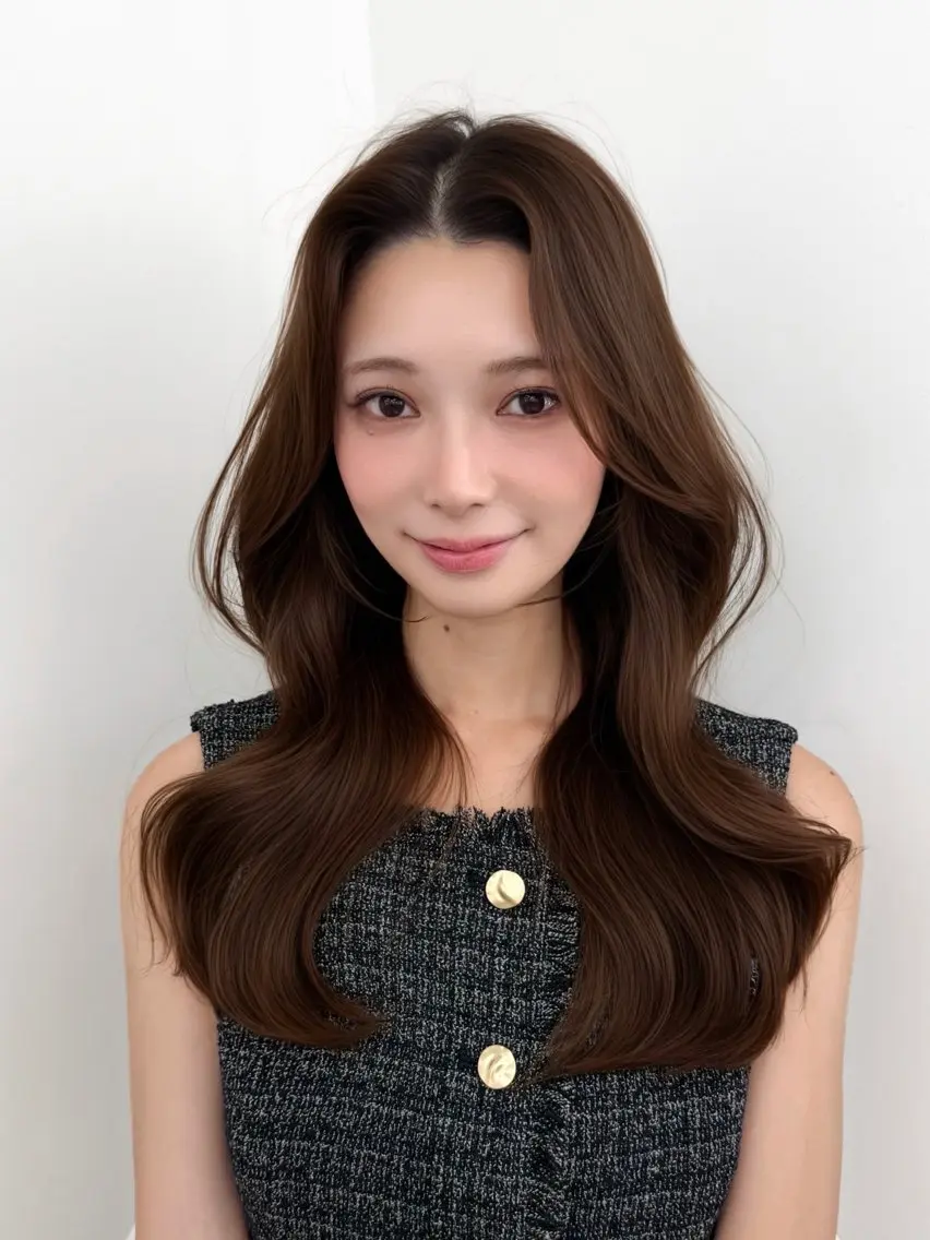 ロング カラー ベージュカラー ヘーゼル レイヤーカット カット ヘアカラー トリートメント 韓国ヘア/顔周り ヘアセット/加藤優里のヘアスタイル