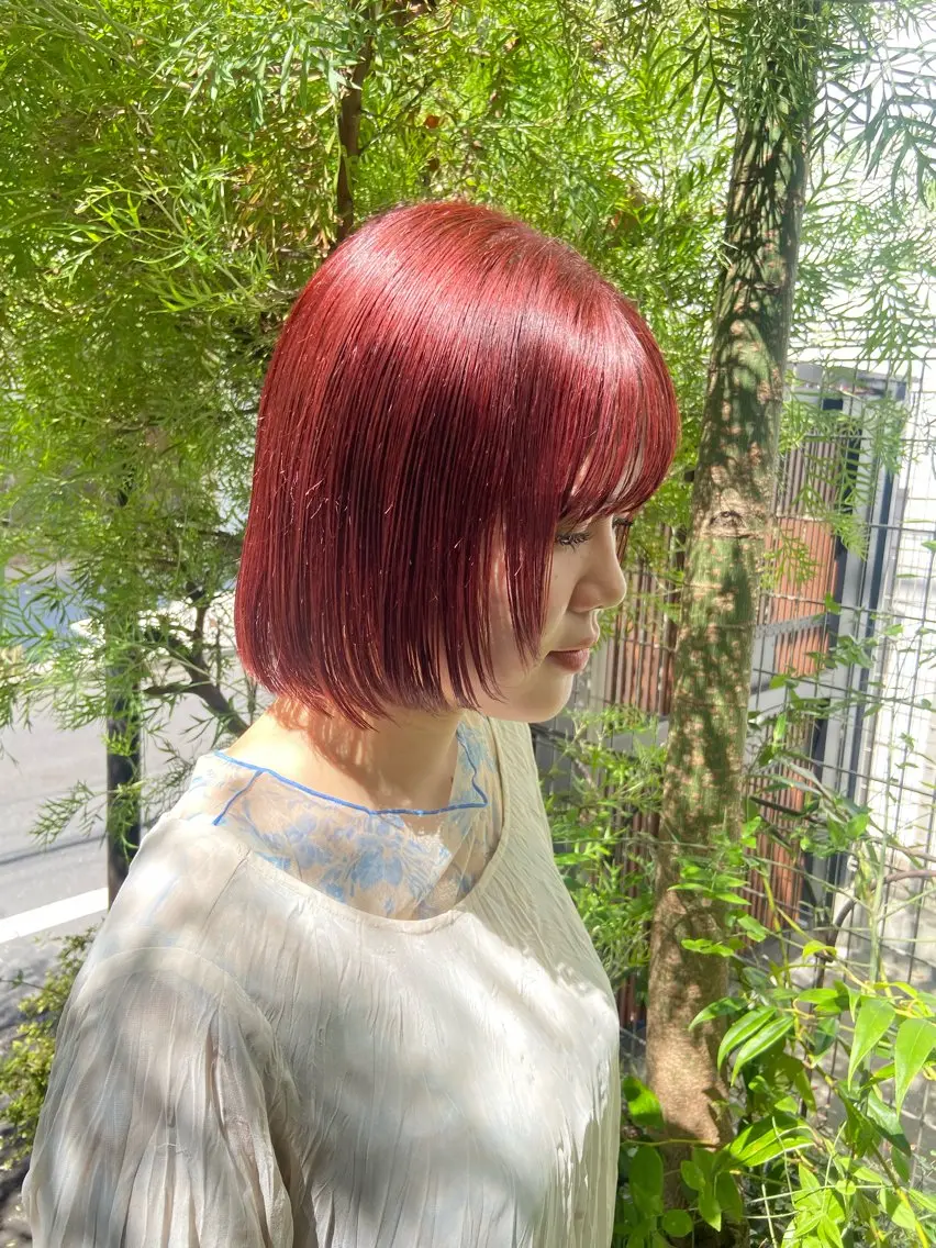 カラー ブリーチ ブリーチなしカラー レッドカラー ダメージレス美容師 🌱水島侑理のヘアスタイル