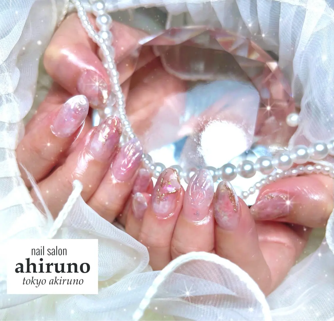 ネイル ラメ(グリッター) ミラーネイル ニュアンスネイル ピンク 春ネイル ハンドネイル 東京あきる野市ネイル ✿ yuiのネイルデザイン