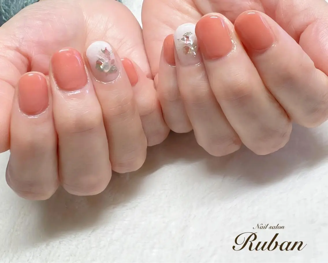 ネイル グラデーション オレンジ ピンク 春ネイル Nail salon Rubanのネイルデザイン