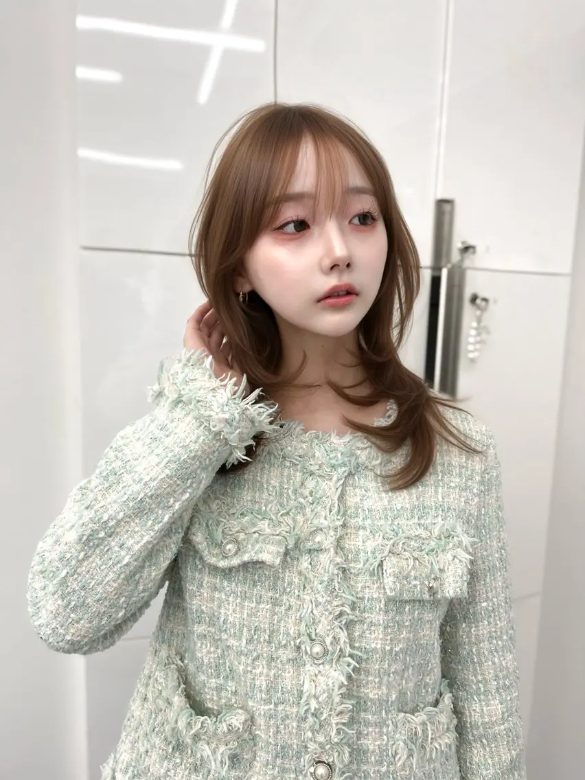 ロング カラー ベージュカラー ブリーチ 透明感カラー ダブルカラー ブリーチなしカラー カット ヘアカラー トリートメント ヘッドスパ 盛れる顔周り✨韓国式 レイヤーkanatoのヘアスタイル