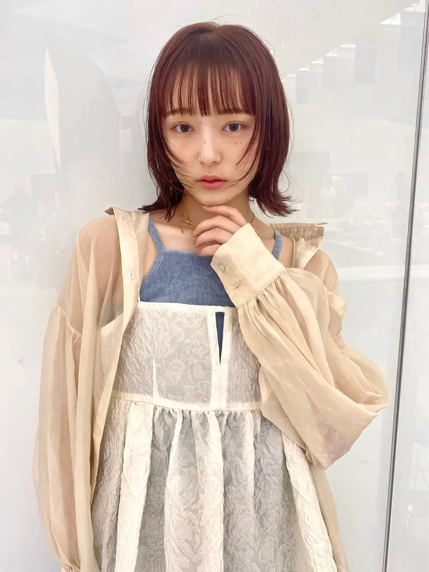 ショート カラー オレンジ ピンクカラー 顔まわりレイヤー 顔周りカット レイヤーカット Kureha/ネイル トレンドヘアのマツエク・マツパデザイン
